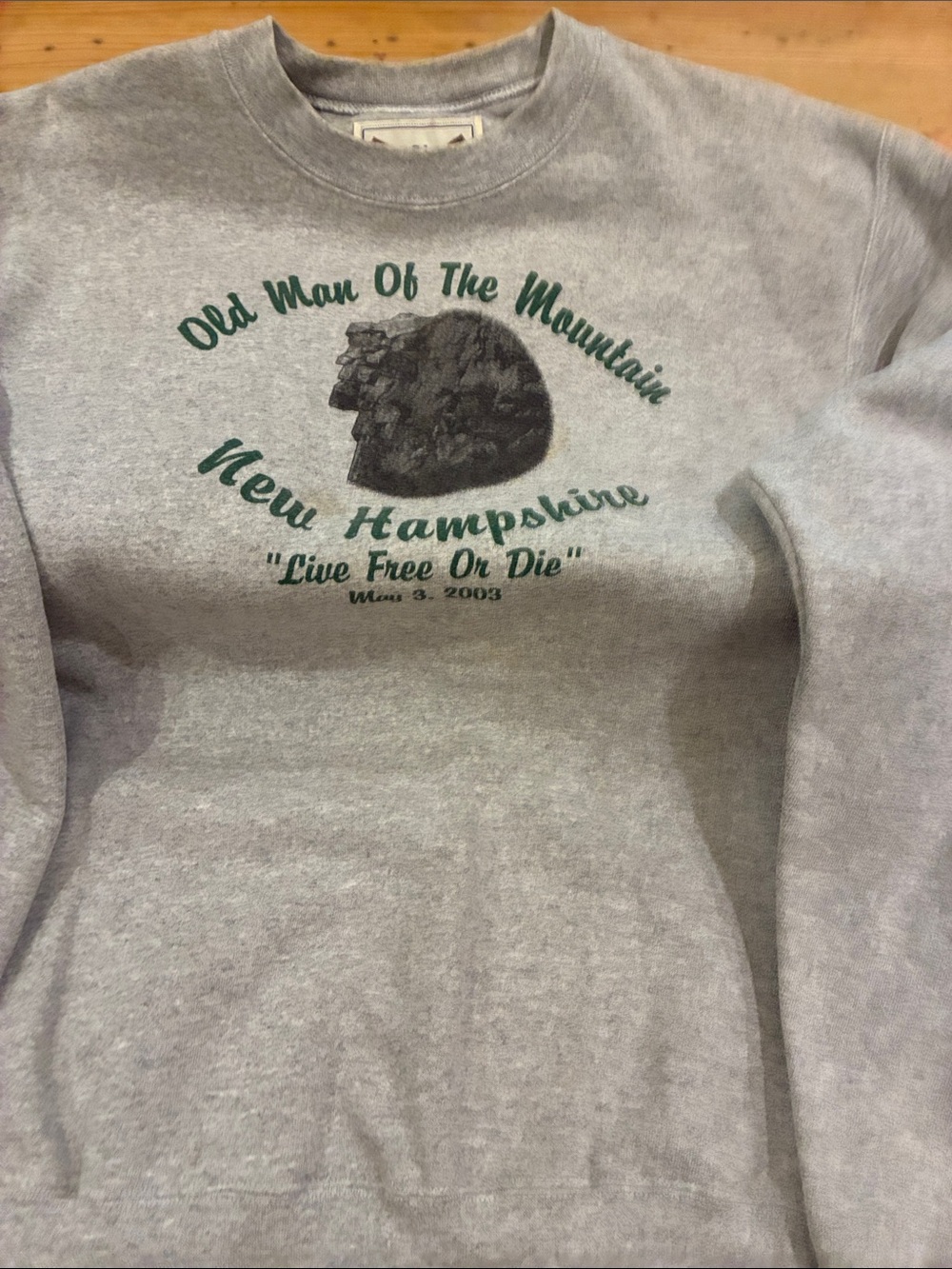 Gray Crewneck Sweatshirt with Green New Hampshire Graphic